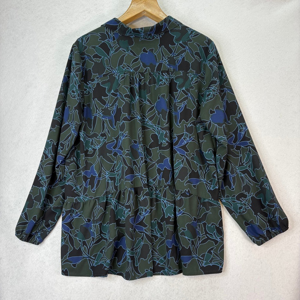LOGO by Lori Goldstein Green Floral Print Tunic Shirt Women's XL Ruffle Hem Boho - Picture 3 of 7